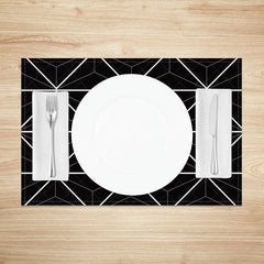 Aperturee - Aperturee Modern Black Abstract Geometric Set of 4 Placemats for Contemporary and Minimalist Dining Table Decor
