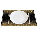 Aperturee - Aperturee Modern Black and Gold Glitter Effect Set of 4 Placemats for Elegant Holiday Wedding and Party Decor