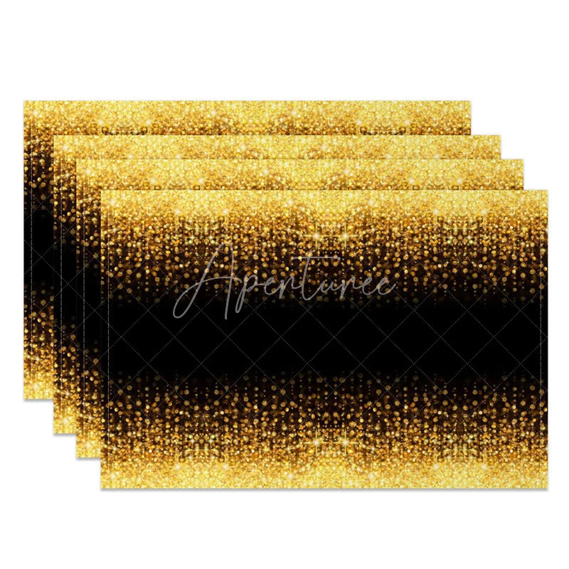 Aperturee - Aperturee Modern Black and Gold Glitter Pattern Set of 4 Placemats for Elegant and Luxury Holiday Dining Decor