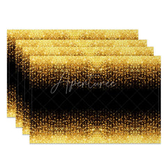 Aperturee - Aperturee Modern Black and Gold Glitter Pattern Set of 4 Placemats for Elegant and Luxury Holiday Dining Decor