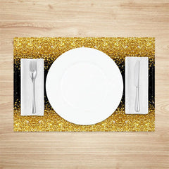 Aperturee - Aperturee Modern Black and Gold Glitter Set of 4 Placemats for Elegant New Year’s Eve and Holiday Parties