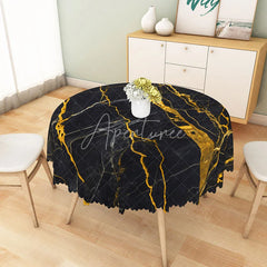 Aperturee - Aperturee Modern Black and Gold Marble Round Tablecloth for Luxury and Elegant Formal Dining Table Decor