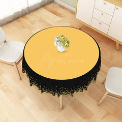 Aperturee - Aperturee Modern Black and Gold Polka Dot Round Tablecloth for Elegant Birthday and New Year’s Eve Party Decor