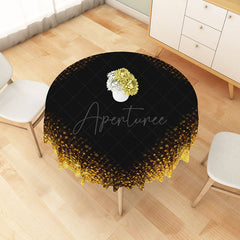 Aperturee - Aperturee Modern Black and Gold Polka Dot Round Tablecloth for Elegant Birthday New Year’s or Graduation Party