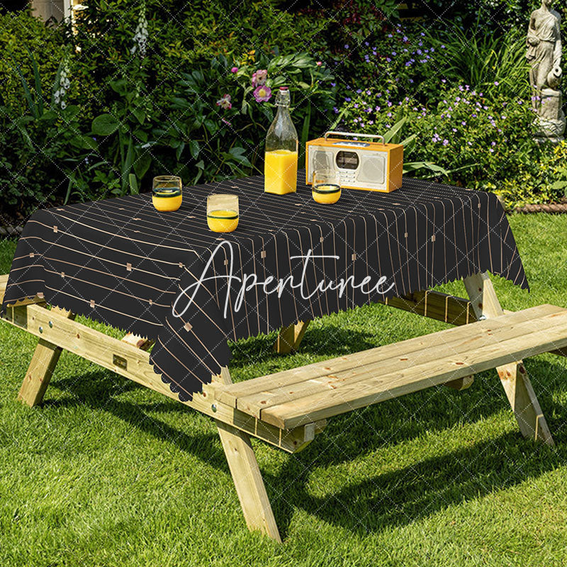 Aperturee - Aperturee Modern Black And Gold Stripes Decor Rectangle Tablecloth