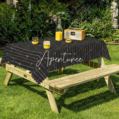 Aperturee - Aperturee Modern Black And Gold Stripes Decor Rectangle Tablecloth