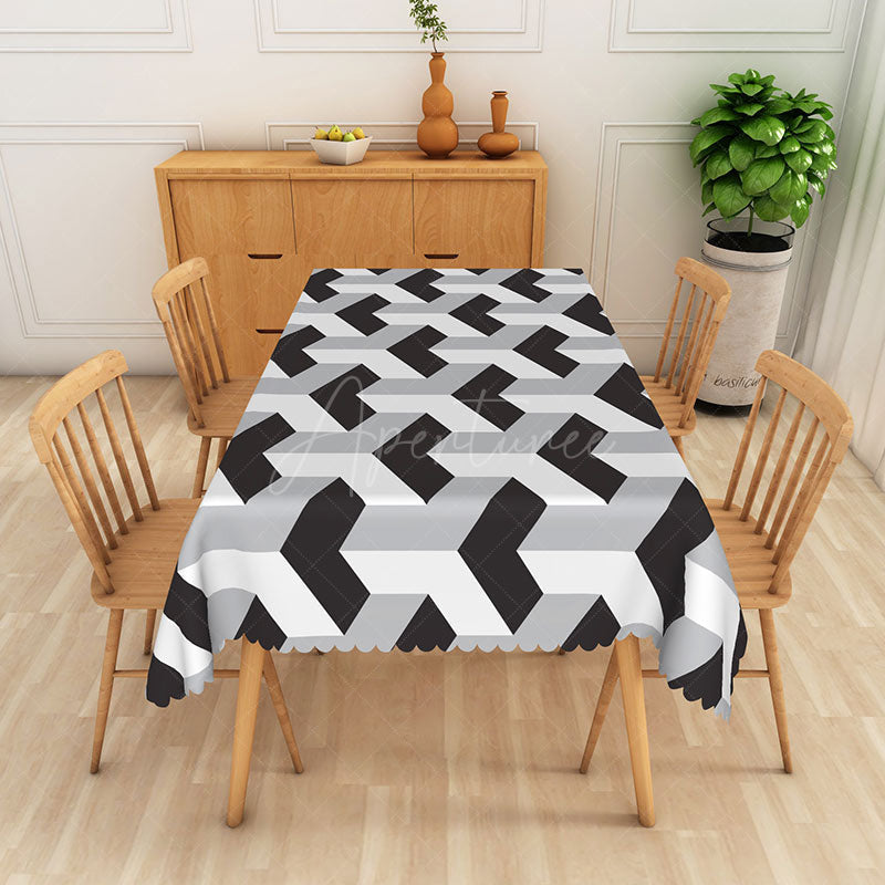 Aperturee - Aperturee Modern Black and Grey Geometric Rectangle Tablecloth for Contemporary and Minimalist Dining Room Decor