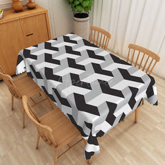 Aperturee - Aperturee Modern Black and Grey Geometric Rectangle Tablecloth for Contemporary and Minimalist Dining Room Decor