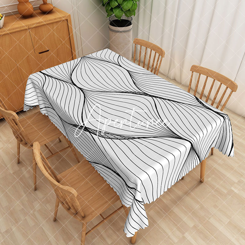 Aperturee - Aperturee Modern Black And White Arc Stripes Rectangle Tablecloth