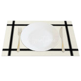 Aperturee - Aperturee Modern Black and White Cross Stripe Set of 4 Placemats for Geometric and Minimalist Kitchen Decor