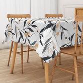 Aperturee - Aperturee Modern Black and White Floral Tablecloth Elegant Botanical Leaf Print for Contemporary Dining Decor
