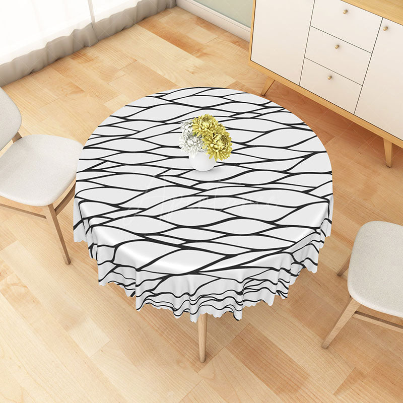 Aperturee - Aperturee Modern Black and White Geometric Stripe Round Tablecloth for Contemporary and Minimalist Dining Decor