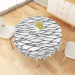 Aperturee - Aperturee Modern Black and White Geometric Stripe Round Tablecloth for Contemporary and Minimalist Dining Decor