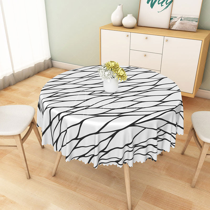 Aperturee - Aperturee Modern Black and White Geometric Stripe Round Tablecloth for Contemporary and Minimalist Dining Decor