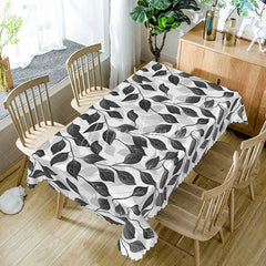 Aperturee - Aperturee Modern Black and White Leaf Tablecloth for Minimalist Botanical and Contemporary Dining Room Decor