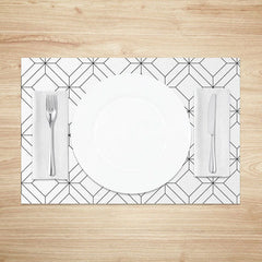 Aperturee - Aperturee Modern Black and White Square Lines Set of 4 Placemats Geometric Grid Pattern for Contemporary Decor