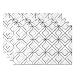 Aperturee - Aperturee Modern Black and White Square Lines Set of 4 Placemats Geometric Grid Pattern for Contemporary Decor