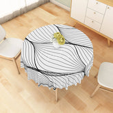Aperturee - Aperturee Modern Black and White Wavy Line Round Tablecloth for Abstract and Minimalist Contemporary Decor