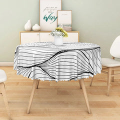 Aperturee - Aperturee Modern Black and White Wavy Line Round Tablecloth for Abstract and Minimalist Contemporary Decor