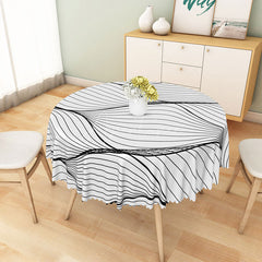 Aperturee - Aperturee Modern Black and White Wavy Line Round Tablecloth for Abstract and Minimalist Contemporary Decor