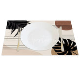 Aperturee - Aperturee Modern Black Leaf Stripe Geometric Set of 4 Placemats for Contemporary Botanical Dining Room Decor