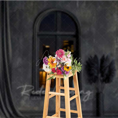 Aperturee Aperturee Modern Black Room Photography Backdrop Arched Window with City Night View Dark Moody Interior Studio Photo Prop