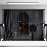 Aperturee Aperturee Modern Black Room Photography Backdrop Arched Window with City Night View Dark Moody Interior Studio Photo Prop