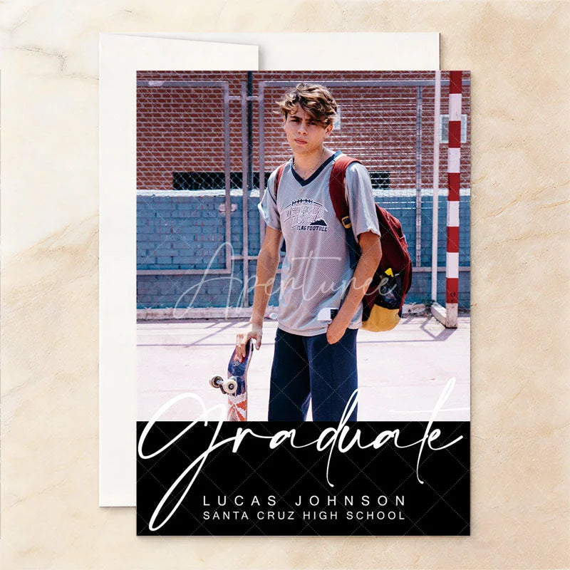 Aperturee - Aperturee Modern Black Set of 20 Custom Personalized Graduation Photo Collage Invitation Class of 2026 Future Party