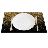 Aperturee - Aperturee Modern Black Set of 4 Placemats with Shining Gold Fragments for Elegant and Luxury Party Decor