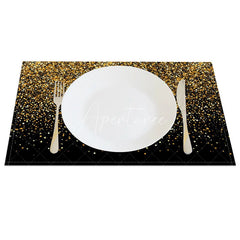 Aperturee - Aperturee Modern Black Set of 4 Placemats with Shining Gold Fragments for Elegant and Luxury Party Decor