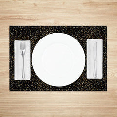 Aperturee - Aperturee Modern Black Set of 4 Placemats with Shining Golden Dots for Elegant Holiday and Party Decorations