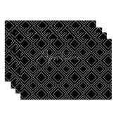 Aperturee - Aperturee Modern Black Square Lines Pattern Set of 4 Placemats Geometric Grid Design for Contemporary Decor