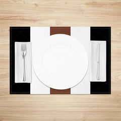Aperturee - Aperturee Modern Black White Brown Stripe Set of 4 Placemats