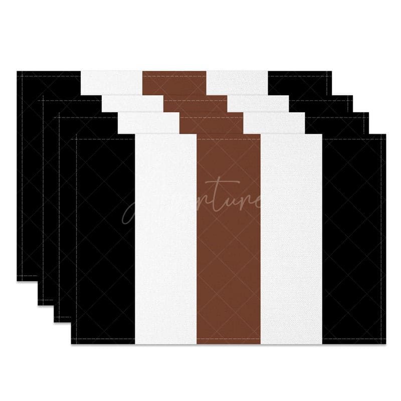 Aperturee - Aperturee Modern Black White Brown Stripe Set of 4 Placemats