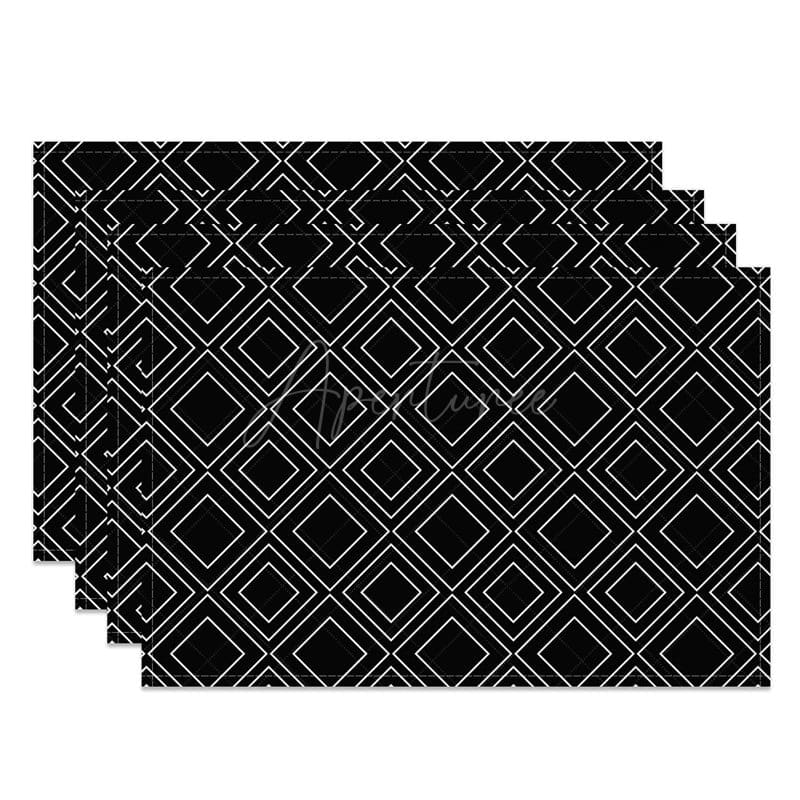 Aperturee - Aperturee Modern Black White Geometric Print Set of 4 Placemats