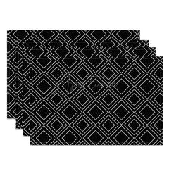 Aperturee - Aperturee Modern Black White Geometric Print Set of 4 Placemats