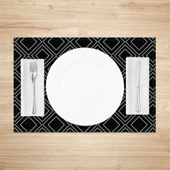 Aperturee - Aperturee Modern Black White Geometric Print Set of 4 Placemats