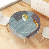 Aperturee - Aperturee Modern Blue and Beige Patchwork Round Tablecloth for Coastal and Contemporary Kitchen Decor