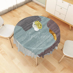Aperturee - Aperturee Modern Blue and Beige Patchwork Round Tablecloth for Coastal and Contemporary Kitchen Decor