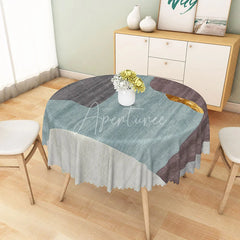 Aperturee - Aperturee Modern Blue and Beige Patchwork Round Tablecloth for Coastal and Contemporary Kitchen Decor