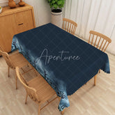 Aperturee - Aperturee Modern Blue and Black Rectangle Tablecloth with Faux Scalloped Edge for Abstract and Contemporary Decor