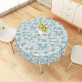 Aperturee - Aperturee Modern Blue and White Geometric Round Tablecloth for Contemporary and Graphic Print Kitchen Decor