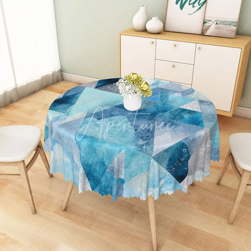 Aperturee - Aperturee Modern Blue Geometric Ocean Pattern Round Tablecloth for Coastal and Abstract Contemporary Decor