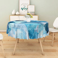 Aperturee - Aperturee Modern Blue Geometric Ocean Pattern Round Tablecloth for Coastal and Abstract Contemporary Decor