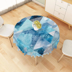 Aperturee - Aperturee Modern Blue Geometric Ocean Pattern Round Tablecloth for Coastal and Abstract Contemporary Decor