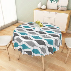 Aperturee - Aperturee Modern Blue Grey And White Wave Rectangle Tablecloth