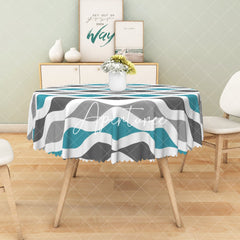 Aperturee - Aperturee Modern Blue Grey And White Wave Rectangle Tablecloth