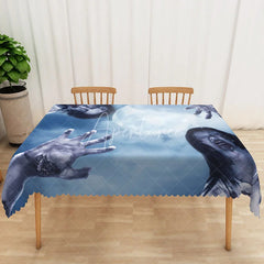 Aperturee - Aperturee Modern Blue Zombie Pattern Rectangle Tablecloth for Halloween and Walking Dead Themed Party Decorations