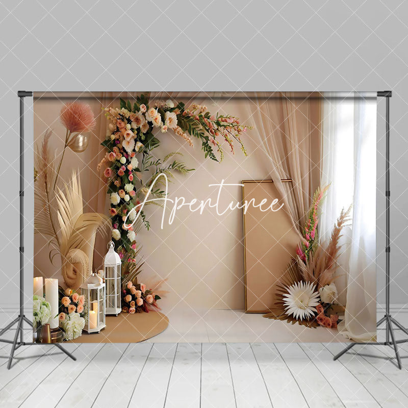 Aperturee - Aperturee Modern Boho Floral Leaf Wedding Photography Backdrop