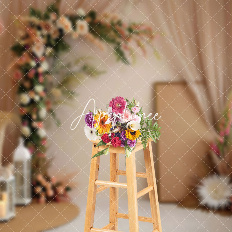 Aperturee - Aperturee Modern Boho Floral Leaf Wedding Photography Backdrop